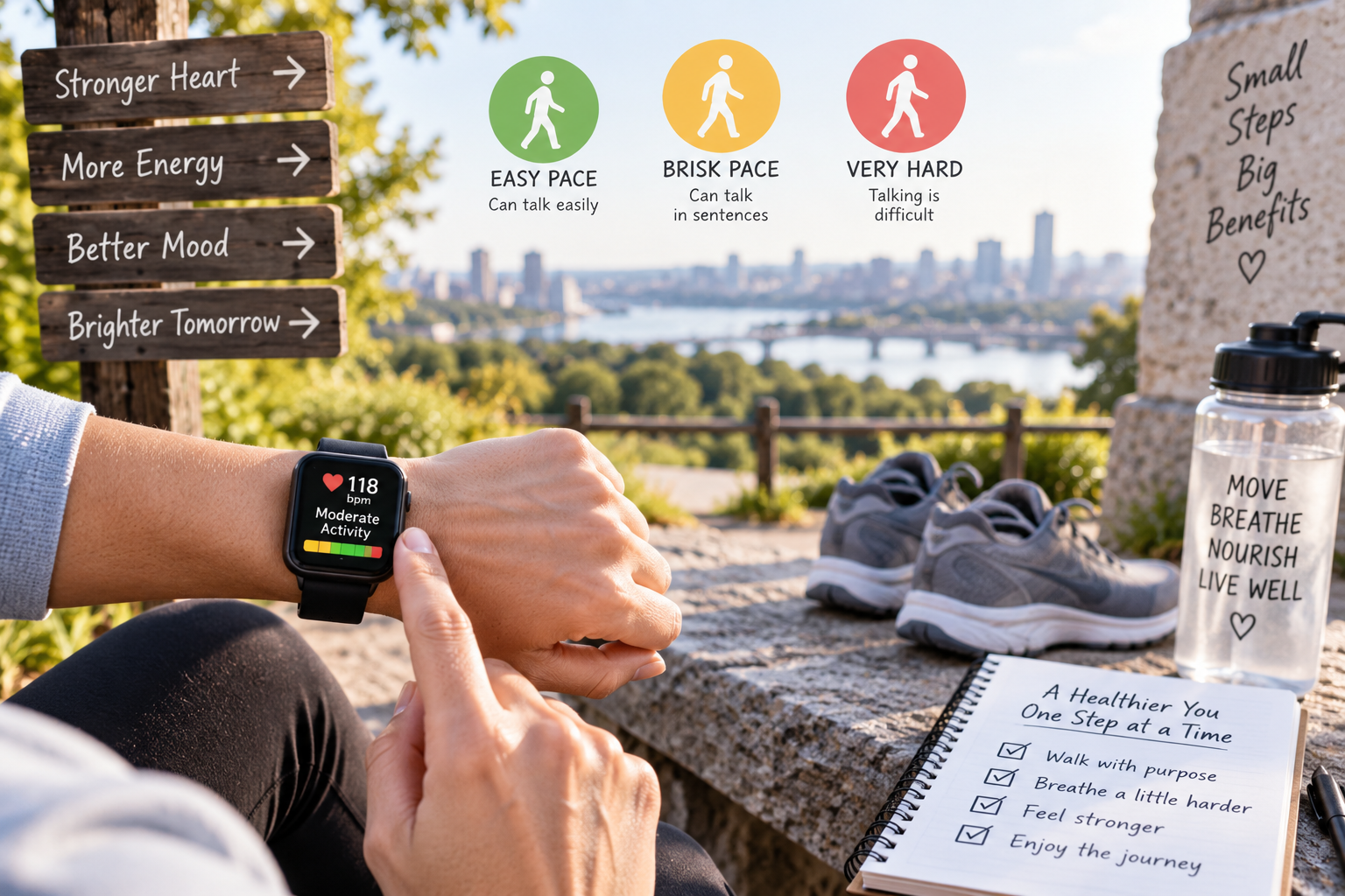 Smartwatch showing moderate activity during a brisk walking workout