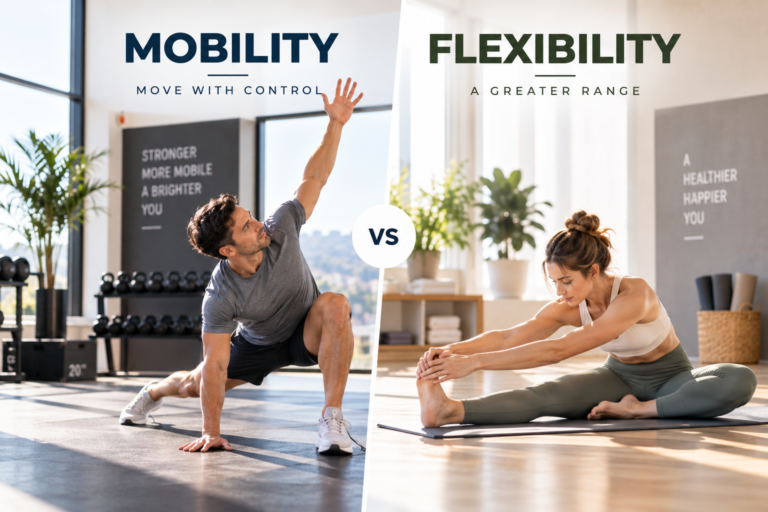 Mobility vs flexibility comparison showing controlled movement and stretching