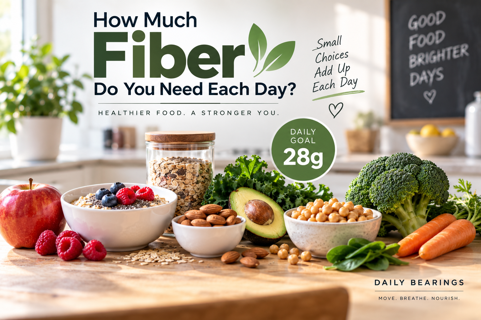 High-fiber foods with a daily fiber goal of 28 grams