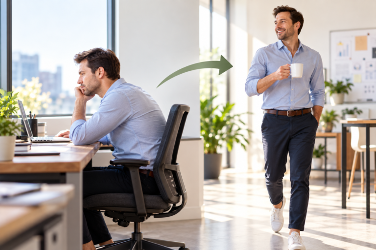 Office worker sitting less and moving more throughout the day