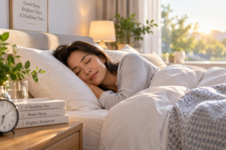 Adult sleeping peacefully in a comfortable bedroom