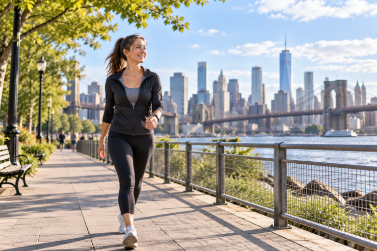 Young adult taking a brisk 30-minute walk outdoors