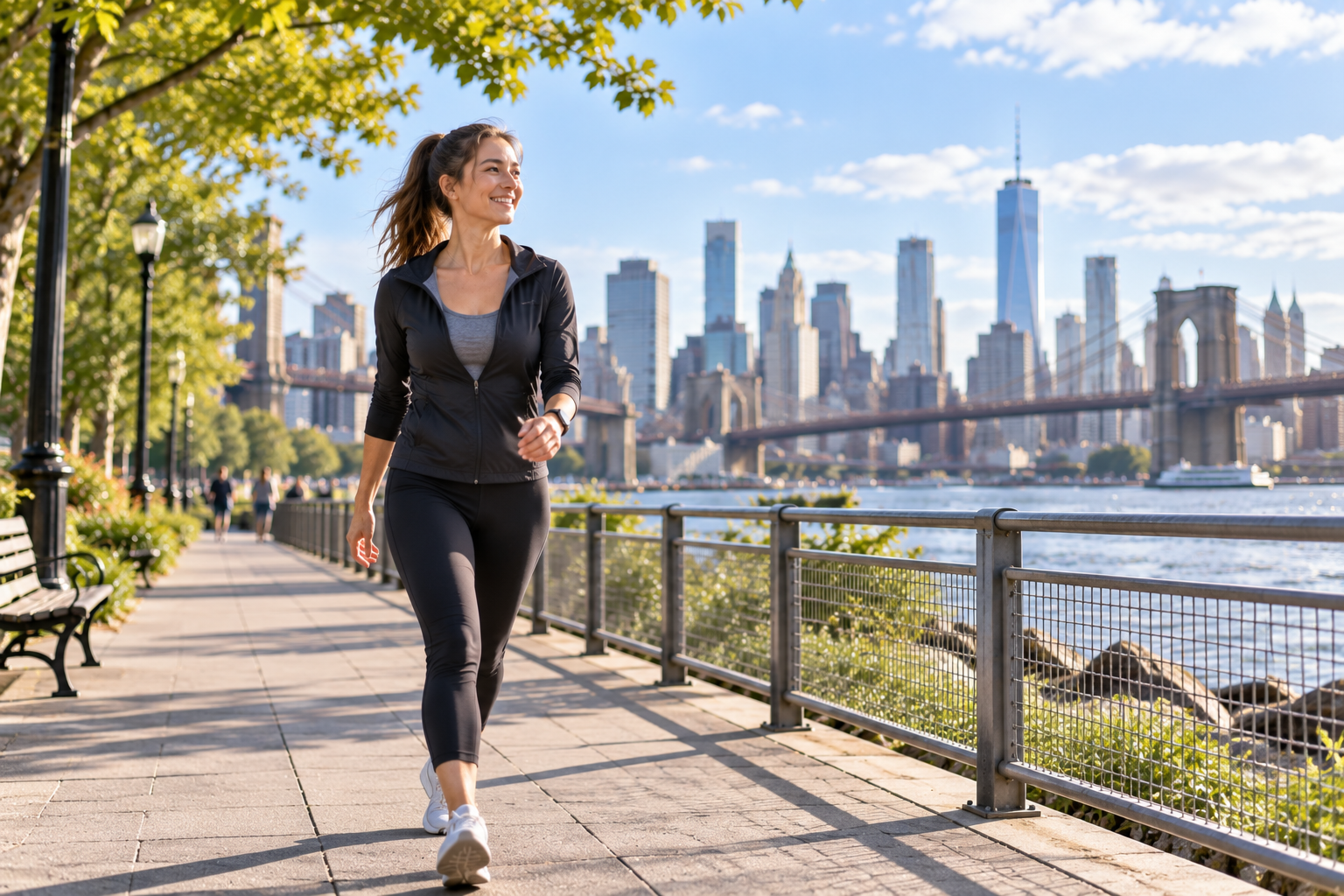 Young adult taking a brisk 30-minute walk outdoors